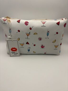 White Cocktail Print Cosmetic Bag